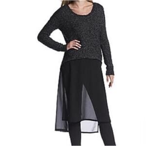 BCBGeneration Black White Mohair Wool Sweater Sheer Shirttail Medium Large